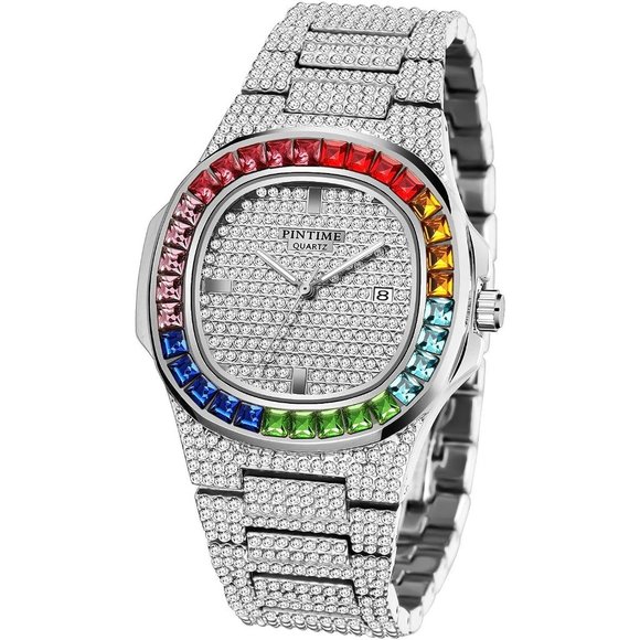 Amazon.com: Gosasa Luxury Unisex Watch Crystal Diamond  Men Women Silver Crystal Diamond Watches